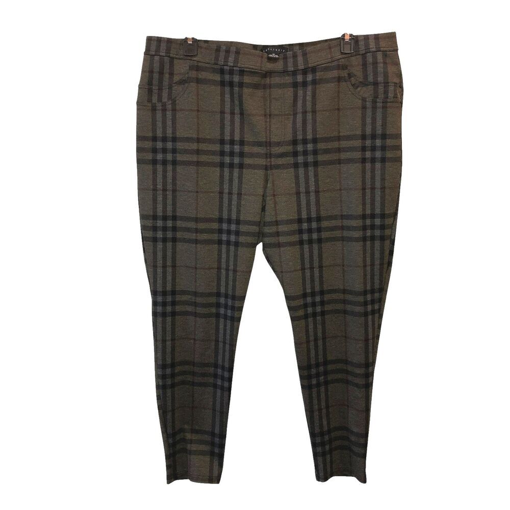Sanctuary Womens Size 3X Green Black Plaid Pull On Ankle Length Skinny Pants